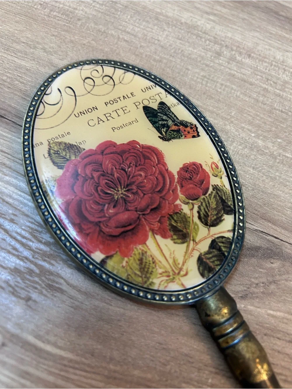 Vintage Brass Handheld Vanity Mirror - Gold Finish